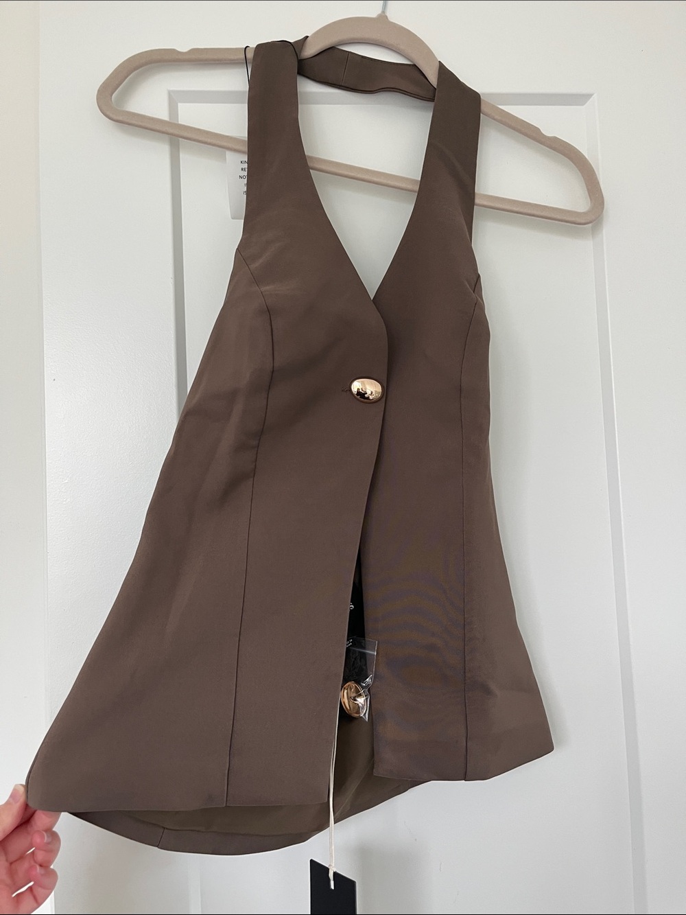 Women’s Brown Halter Vest Top with Gold Button